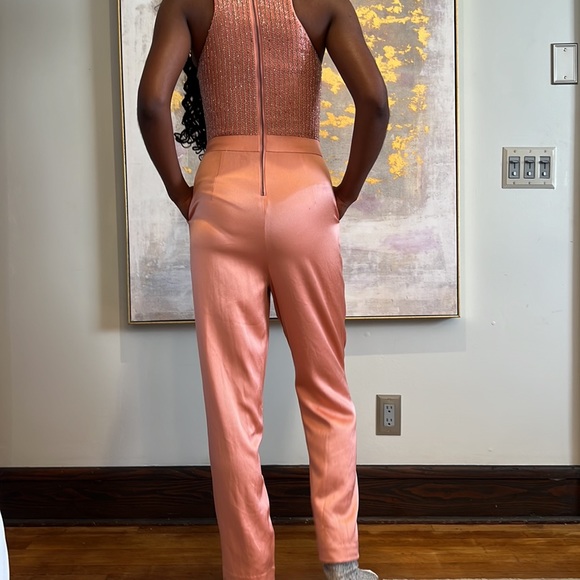 Beaded and Satin Jumpsuit sleeveless Salmon Color - Picture 7 of 15